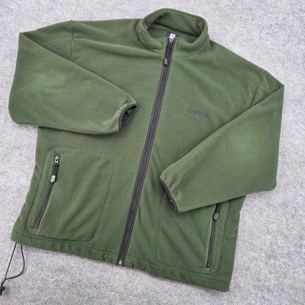 Chaps Ralph Lauren Mens XXL Full Zip Fleece Jacket Forest Green Embroidered Logo